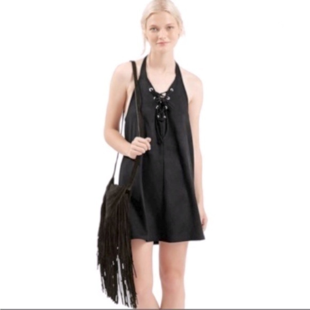 Top shop faux suede lace up halter dress